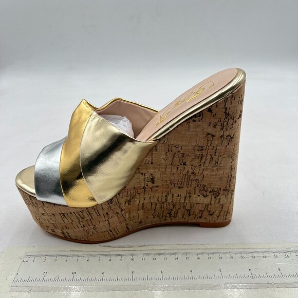 FOWT Gold High Wedges Heel Slide Sandals Open Toe Platform Slippers Mules - Picture 1 of 7